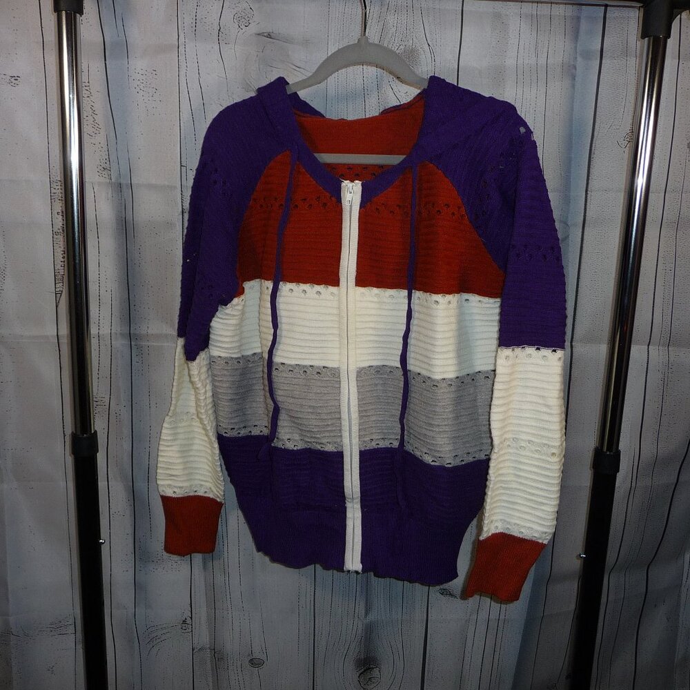 Color Block Drawstring Hooded Sweater - Multi - XL - NWOT